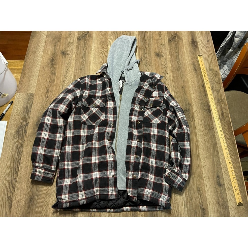 Rugged Wear Hoodie, Men's Size Medium, White Gray Red Black, Plaid, Full Zip